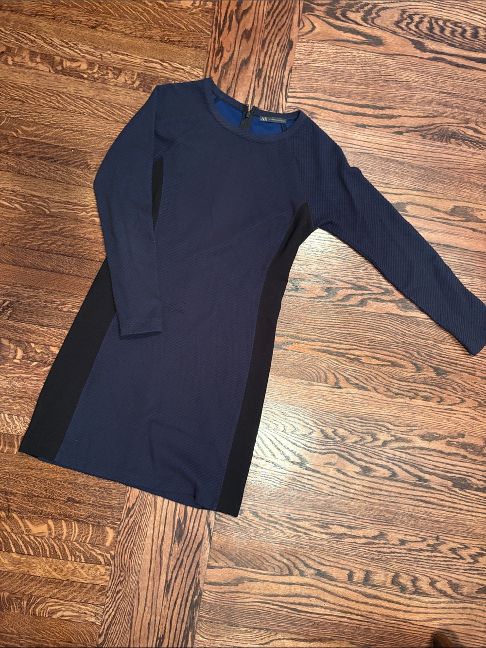 Armani Exchange Navy and Black Long-Sleeve Sheath Dress